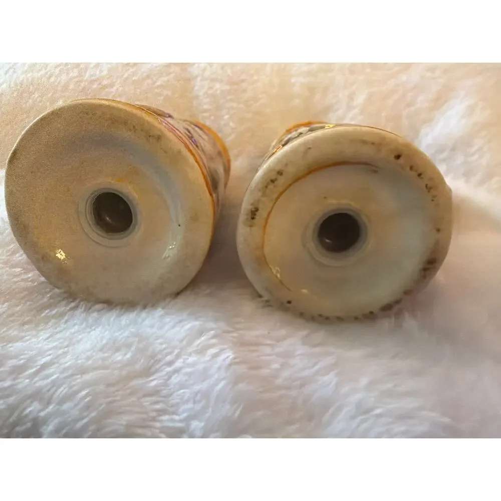 Vintage Mini Ceramic Beer Stein Salt & Pepper Shakers Floral Relief Japan Set 2